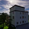 Modern Detached Villa With Large Windows Balconies Front Yard Lawn And Outdoor Seating