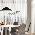 Modern Restaurant Interior With Round Table Gray Chairs Oranges And Black Pendant Light