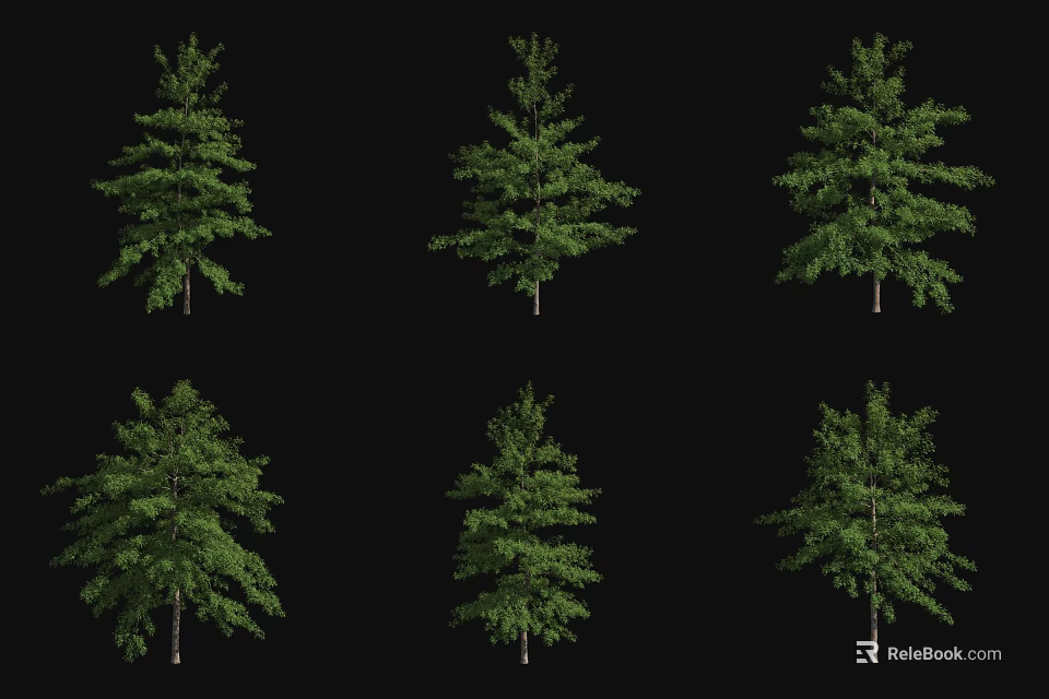 Green Arbor Trees With Various Shapes And Lush Foliage For Landscape Decoration 3d model 
