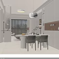 Modern Bright Cream Tone Living And Dining Room Interior With Comfortable Sofa And Elegant Vertical Blinds