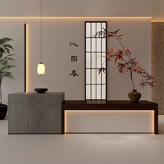 Modern New Chinese Front Desk Song Dynasty Aesthetic Reception Desk New Chinese Reception Desk 3d model