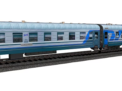 Blue Modern Subway Train With Windows And Doors Running On Railway Track 3d model