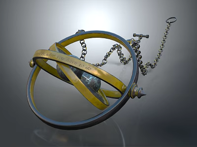 Vintage Metallic Armillary Sphere With Intricate Orbital Rings And Decorative Chain 3d model