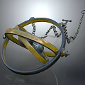 Vintage Metallic Armillary Sphere With Intricate Orbital Rings And Decorative Chain