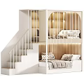 Modern Bunk Bed Design With Wooden Staircase And Upholstered Headboard White Finish