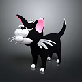 3D Black Cat with Pink Ears White Whiskers and White Paws in Cute Cartoon Style