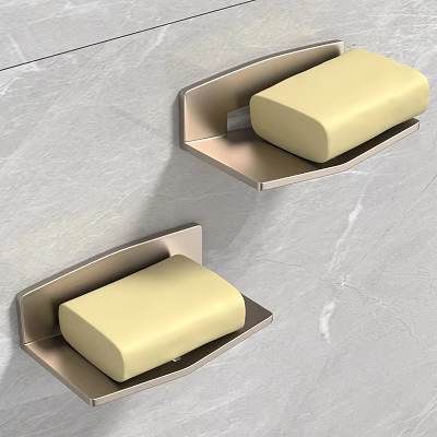 Modern Bathroom Accessories Metal Soap Dishes with Yellow Soap on Marble Wall 3d model
