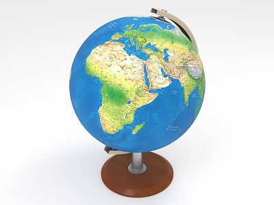 Decorative Globe Ornament Set With Wooden Base And Metal Stand 3d model