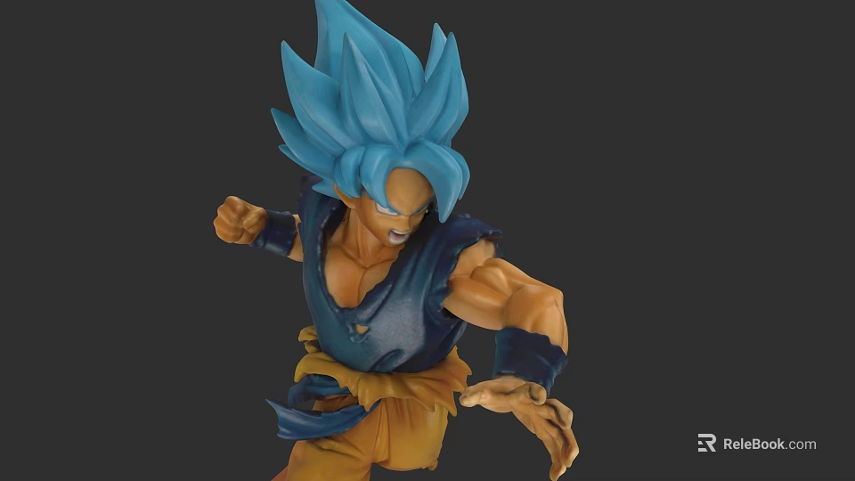 Anime Game Character With Blue Spiky Hair Muscular Fighting Stance Blue Top And Yellow Pants 3d model 