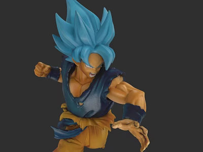 Anime Game Character With Blue Spiky Hair Muscular Fighting Stance Blue Top And Yellow Pants 3d model
