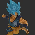 Anime Game Character With Blue Spiky Hair Muscular Fighting Stance Blue Top And Yellow Pants