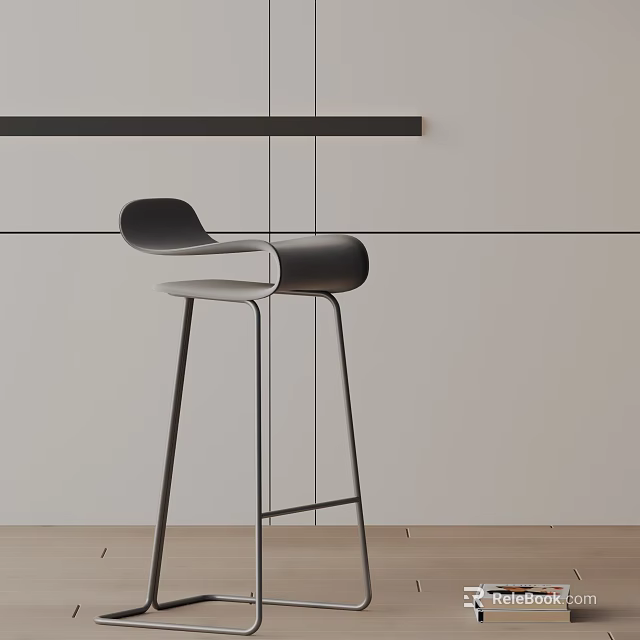 Modern Minimalist Bar Stool With Black Seat And Metal Legs For Home Bar Design 3d model 