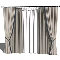 Elegant Light Gray Curtains With Blue Stripes Double Layer Design And Tiebacks 3d model