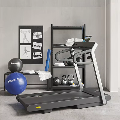 Home Gym Fitness Equipment With Treadmill Reebok Exercise Ball Kettlebells And Yoga Mat 3d model
