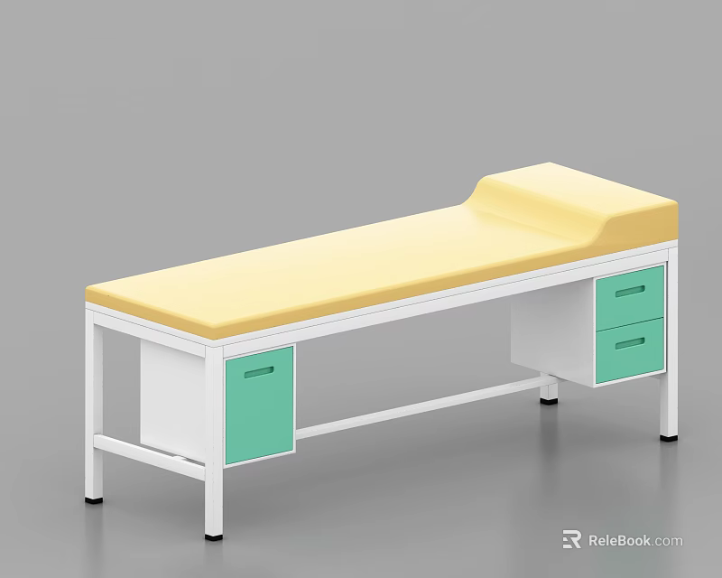 Medical Examination Table With Yellow Cushion White Frame And Green Drawers 3d model 