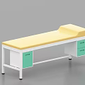 Medical Examination Table With Yellow Cushion White Frame And Green Drawers