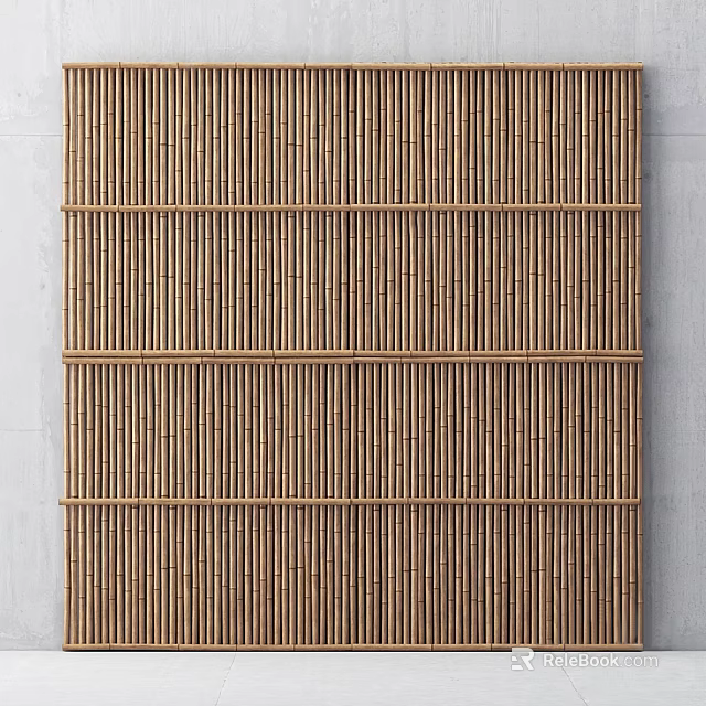 Modern Bamboo Room Divider With Vertical Slats And Horizontal Rails For Interior Design 3d model 