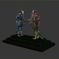 Egyptian Style Two Warrior Statues On Green Pedestal With Gold Black Details And Weapons