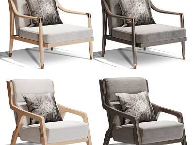 Modern Accent Chairs With Wooden Frame Light Dark Gray Upholstered Seats And Accent Pillows 3d model