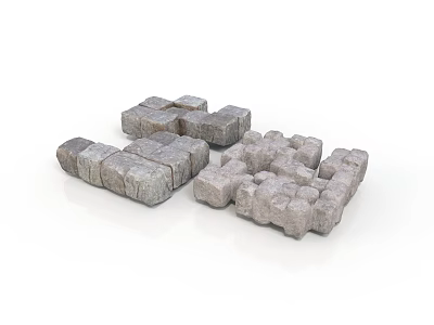 Gray Stone Puzzle Blocks With Textured Surface Stacked And Connected Design 3d model