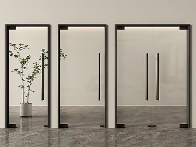 Three Modern Interior Hinged Doors With Glass Panels And Black Frames 3d model