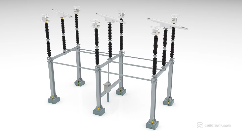 Industrial Factory Electrical Support Framework With Metal Columns And Insulators 3d model 