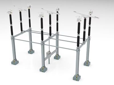 Industrial Factory Electrical Support Framework With Metal Columns And Insulators 3d model