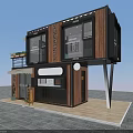Modern Two Story Container Building With Wooden Panels Large Windows And Black Frame