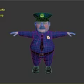 Cartoon Police Officer Game Movie Character With Blue Uniform And Mustache Open Arms