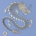 Intricate Dragon Carving with Detailed Scale Pattern on Blue Background Design 3d model