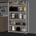 Practical Kitchen Storage Shelf With Microwave Rice Cooker Kettle Dishes And Jars