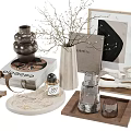 Elegant Decorative Ornament Set With Vase Candle Frame Tray And Glass Accents
