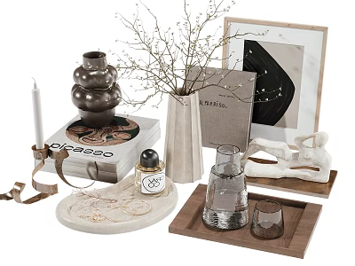 Elegant Decorative Ornament Set With Vase Candle Frame Tray And Glass Accents 3d model