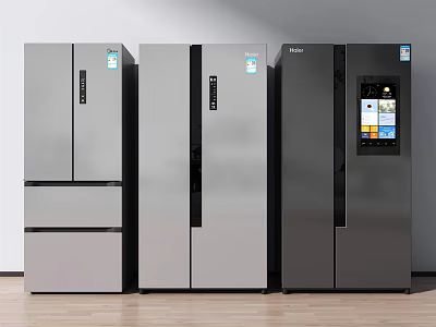 Contemporary Home Refrigerators In Silver Dark Gray With Smart Display And Various Door Designs 3d model