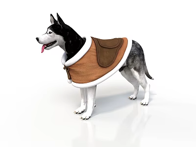 Siberian Husky Wearing Brown Dog Vest With White Trim Standing Isolated 3d model