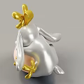 Exquisite Jewelry Piece with Pink Pearl Sphere Silver Rabbit and Golden Flower Accents