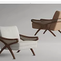 Modern Accent Chairs With Light Beige And Brown Upholstery Wooden Frame And Woven Armrests