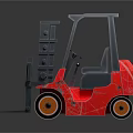 Red Industrial Forklift Truck With Black Cabin Lifting Forks And Wheels