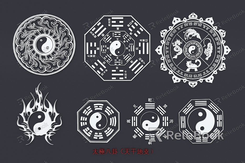 Taiji Bagua Heavenly Gan Earth Branch Yin Yang Five Elements Eight Ranks Figure Hollow Carving model