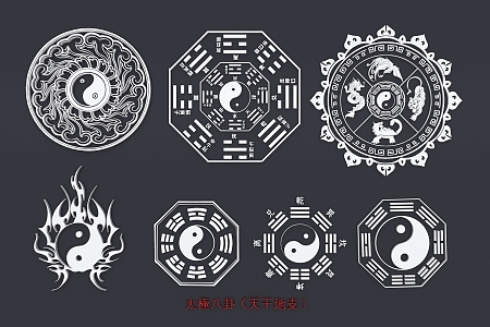 Taiji Bagua Heavenly Gan Earth Branch Yin Yang Five Elements Eight Ranks Figure Hollow Carving 3d model