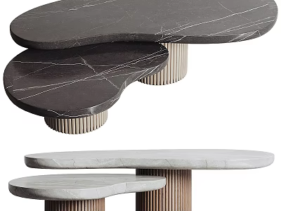 Modern Tea Table And Chairs With Marble Tabletop And Unique Textured Legs Design 3d model