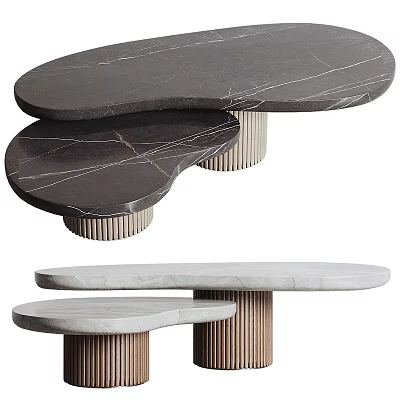 Modern Tea Table And Chairs With Marble Tabletop And Unique Textured Legs Design 3d model