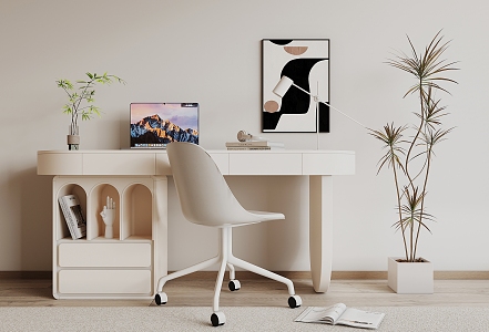 Cream wind desk and chair 3d model