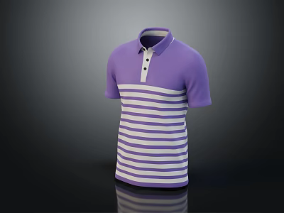 Purple And White Striped Short Sleeve Polo Shirt With Collar And Buttons 3d model
