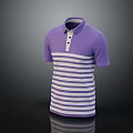 Purple And White Striped Short Sleeve Polo Shirt With Collar And Buttons