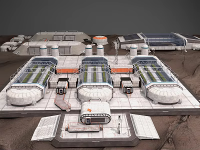 Futuristic Extraterrestrial Habitat With Domed Structures Solar Panels And Barren Terrain 3d model