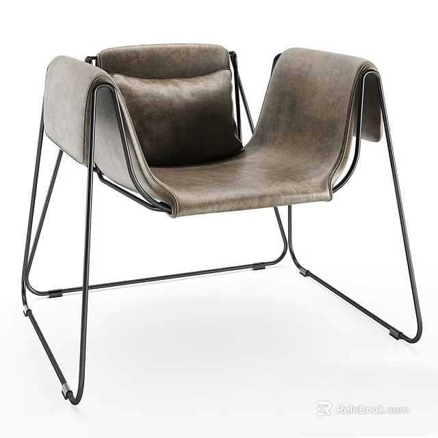 Gray Leather Accent Chair With Black Metal Frame Modern Design Armrests And Comfortable Seat 3d model 