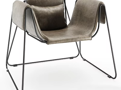 Gray Leather Accent Chair With Black Metal Frame Modern Design Armrests And Comfortable Seat 3d model