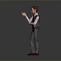 Young Boy Character In Red Vest White Shirt Gray Pants And Red Shoes Gesturing