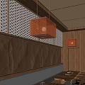 Orange Square Pendant Lights With Perforated Design In Modern Interior Textured Wall And Ceiling